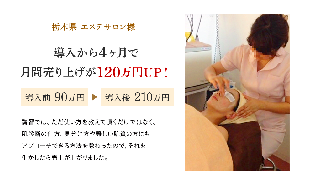 栃木県エステサロン様、導入から4ヶ月で月間売上が120万円UP!