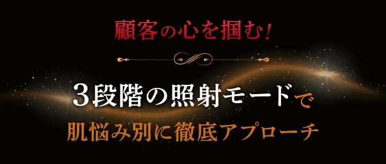 顧客の心を掴む！３段階の照射モードで肌悩み別に徹底アプローチ